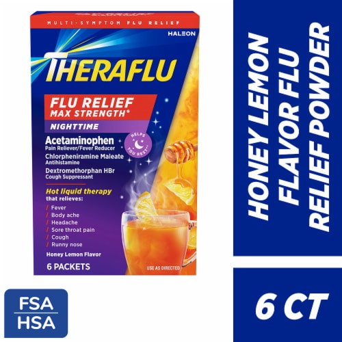 Theraflu Nighttime Flu Medicine with Acetaminophen Dextromethorphan HBr and Chlorpheniramine Maleate Perspective: front