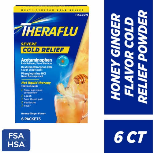 Theraflu Daytime Severe Cold Relief Honey Ginger Flavor Acetaminophen Powder Perspective: front