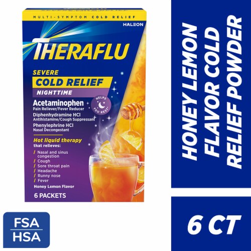 Theraflu Nighttime Severe Cold Relief Honey Lemon Flavor Acetaminophen Powder Perspective: front