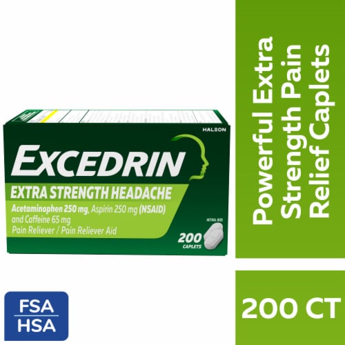  Excedrin Extra Strength Pain Relief Caplets For Headache  Relief, Temporarily Relieves Minor Aches And Pains Due To Headache - 200  Count : Health & Household