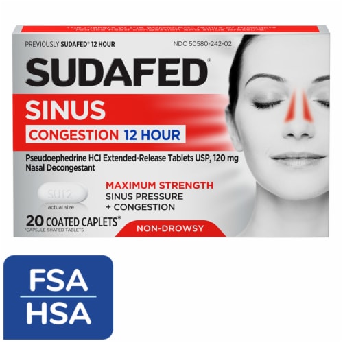 Sudafed Maximum Strength 12 HR Sinus Decongestant, Non-Drowsy Perspective: front