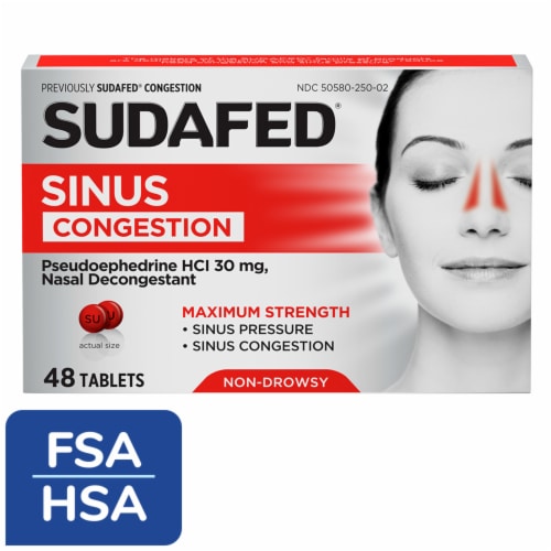 Sudafed Sinus Congestion Maximum Strength Decongestant Tablets Perspective: front