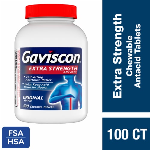 Gaviscon Extra Strength Original Chewable Fast-Acting Heartburn Relief Tablet Perspective: front