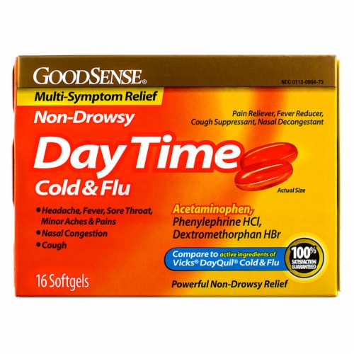 GoodSense Day Time Acetaminophen Softgels Cold & Flu Softgels, 16 Ct 1.5 oz Perspective: front