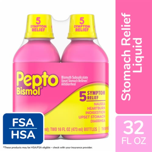 Pepto-Bismol 5 Symptom Relief Liquid Twin Pack Perspective: front
