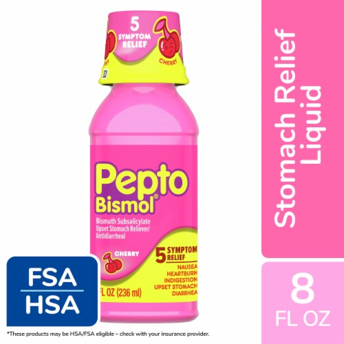 Pepto-Bismol Cherry Multi-Symptom Liquid Stomach Relief Perspective: front