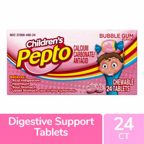 Pepto Kids Bubblegum Flavor Chewable Tablets Perspective: front