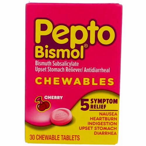 Pepto Bismol Cherry Chewables Tablets, Fast Stomach Relief, 30 ct Perspective: front