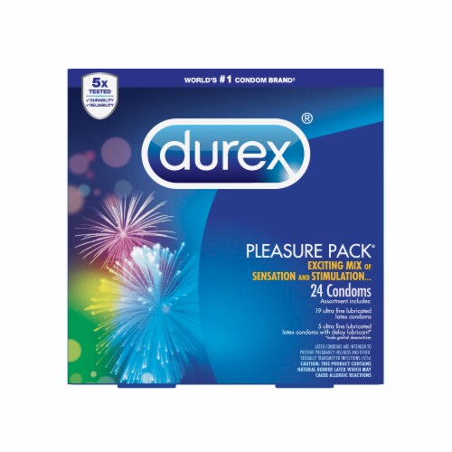 Durex Pleasure Pack Assorted Premium Lubricated Latex Condoms Perspective: front