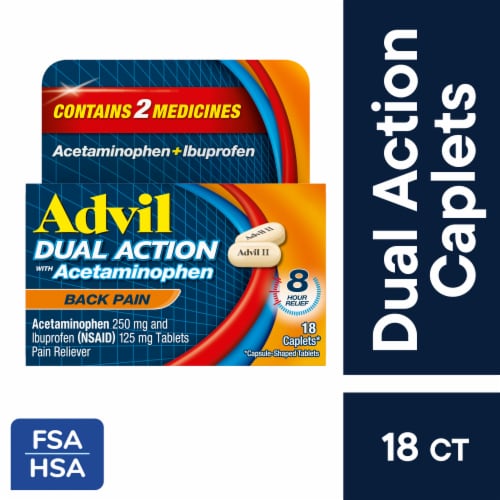 Advil Dual Action Back Pain Ibuprofen & Acetaminophen Caplets, 18 ct ...