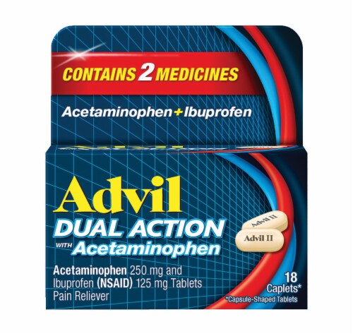 Advil Dual Action Coated Caplets with Acetaminophen Perspective: front