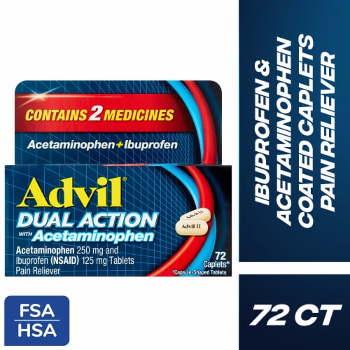Advil Dual Action Coated Caplets with Acetaminophen for 8 Hour Pain Relief Perspective: front