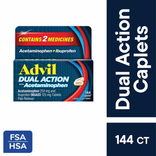 Advil Dual Action Pain Relief Caplets w/ Acetaminophen Ibuprofen Perspective: front