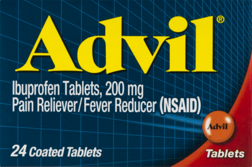 Advil 200 mg Ibuprofen Coated Tablets Perspective: front