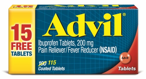 Advil® Pain Reliever and Fever Reducer Ibuprofen Coated Tablets Perspective: front