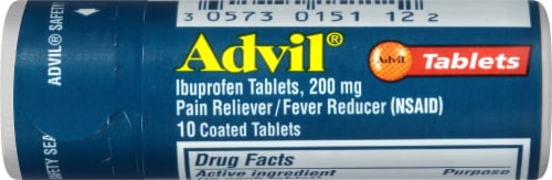 Advil Pain Reliever and Fever Reducer, Ibuprofen 200mg for Pain Relief - 10 Coated Tablets Perspective: front