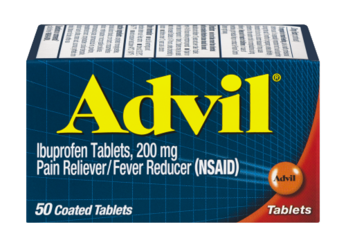Advil 200 mg Ibuprofen Coated Tablets Perspective: front