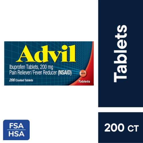 Advil Pain Reliever and Fever Reducer Ibuprofen for Pain Relief Coated Tablets 200mg Perspective: front