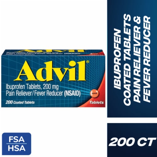 Advil Pain Reliever and Fever Reducer, Ibuprofen 200mg for Pain Relief Perspective: front