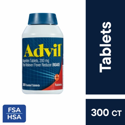 Advil Pain Reliever and Fever Reducer, Ibuprofen 200 mg for Pain Relief - 300 Count Perspective: front