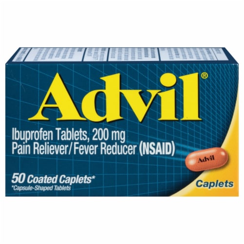 Advil Coated Caplets Pain Reliever and Fever Reducer Ibuprofen Perspective: front