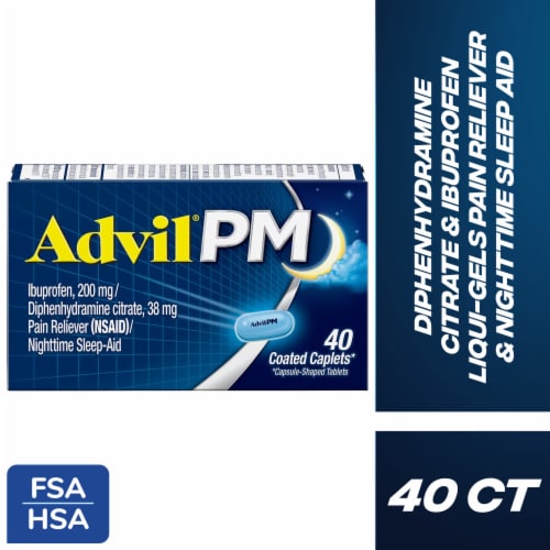 Advil PM Pain Reliever and Nighttime Sleep Aid Ibuprofen Perspective: front