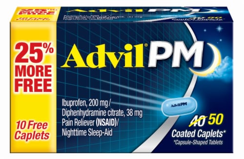 Advil® PM Pain Reliever and Nighttime Sleep Aid Coated Caplets 200mg Perspective: front
