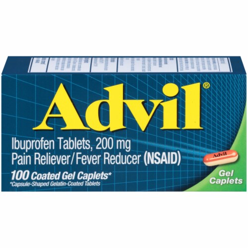 Advil Ibuprofen Coated Gel Caplets 200mg Perspective: front