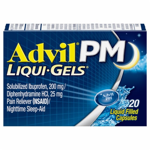 Advil PM Liqui-Gels Pain Reliever and Sleep Aid, Ibuprofen for Pain Relief Perspective: front