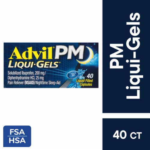 Advil PM Liqui-Gels Pain Reliever and Nighttime Sleep Aid Ibuprofen Perspective: front