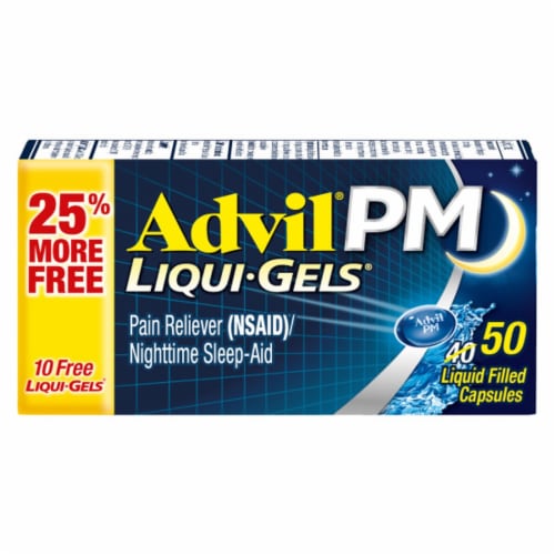 Advil PM Pain Reliever/Nighttime Sleep Aid Liquid-Gels Perspective: front
