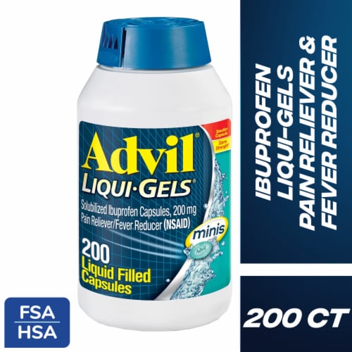Advil Liqui-Gels Pain Reliever and Fever Reducer Ibuprofen 200 mg for Pain Relief Perspective: front