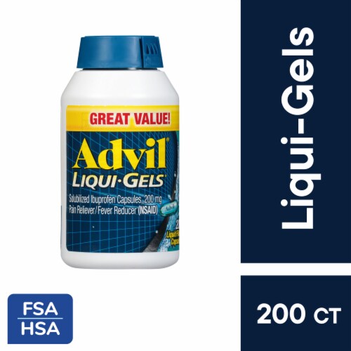 Advil Liqui-Gels Pain Relievers and Fever Reducer Liquid Filled Capsules, 200Mg Ibuprofen Perspective: front
