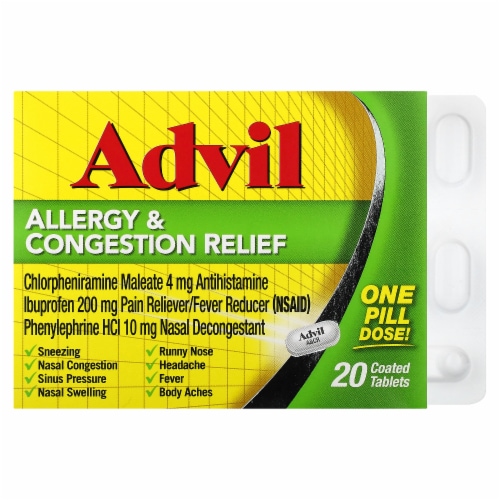 Advil Allergy & Congestion Relief Coated Tablets 200mg Perspective: front