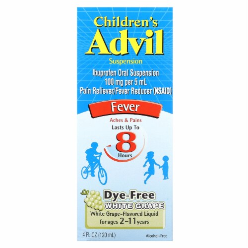 Advil Children's Fever White Grape Flavored Ibuprofen Liquid Medicine 100mg Perspective: front