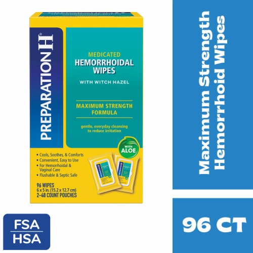 Preparation H Hemorrhoid Wipes Witch Hazel for Skin Irritation Relief Perspective: front