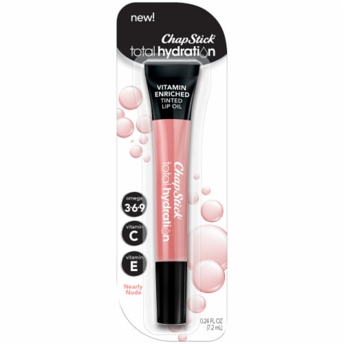 ChapStick Total Hydration Vitamin Enriched Nearly Nude Tinted Lip Oil Tube Perspective: front
