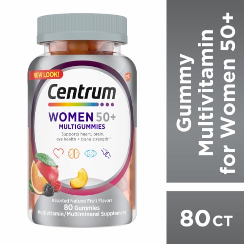 Centrum Multigummies Women Fifty Plus Multivitamin and Multimineral Assorted Fruit Flavor Gummies Perspective: front