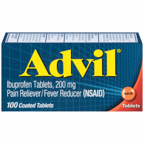 Advil 200 mg Ibuprofen Coated Tablets Perspective: front