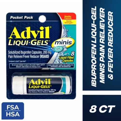 Advil Liqui-Gels minis Pain Reliever and Fever Reducer, Ibuprofen 200 mg for Pain Relief Perspective: front