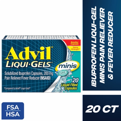 Advil Liqui-Gels minis Pain Reliever and Fever Reducer Ibuprofen 200 mg for Pain Relief Perspective: front