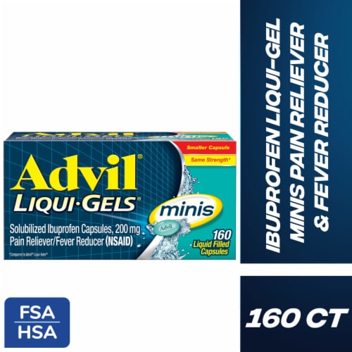 Advil Liqui-Gels minis Pain Reliever and Fever Reducer Ibuprofen 200 mg for Pain Relief Perspective: front
