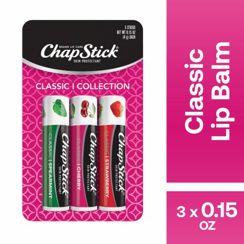 ChapStick Classic Spearmint, Cherry and Strawberry Lip Balm Tubes Variety Pack Perspective: front