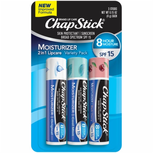 ChapStick Cherry Cool Mint and Original Avobenzone Moisturizing Lip Balm Tubes Variety Pack Perspective: front