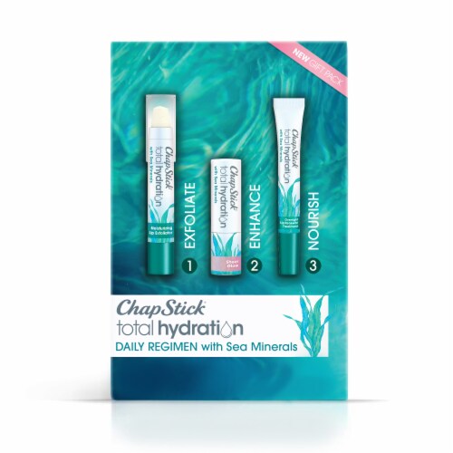 ChapStick Total Hydration Sea Minerals Gift Pack with Exfoliator Lip Moisturizer & Tinted Lip Balm Perspective: front