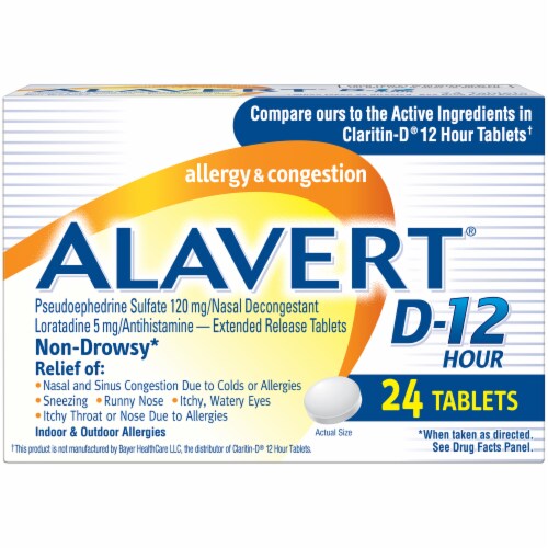 Alavert D-12 Hour Allergy & Sinus Relief Tablets Perspective: front