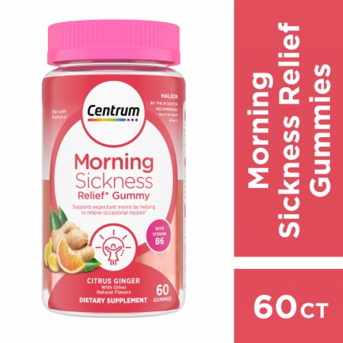 Centrum Morning Sickness Relief with Vitamin B6 Citrus Ginger Flavor Gummies Perspective: front