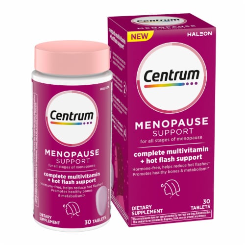 Centrum Complete Multivitamin Supplement + Hot Flash Support Menopause Support Tablets Perspective: front