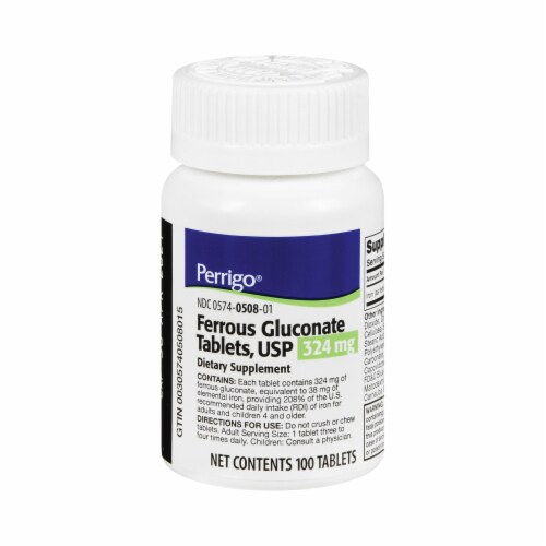 Perrigo® Ferrous Gluconate Tablets 324mg Perspective: front