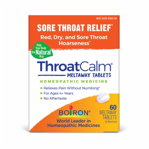 Boiron® ThroatCalm® Sore Throat Relief Meltaway Tablets Perspective: front